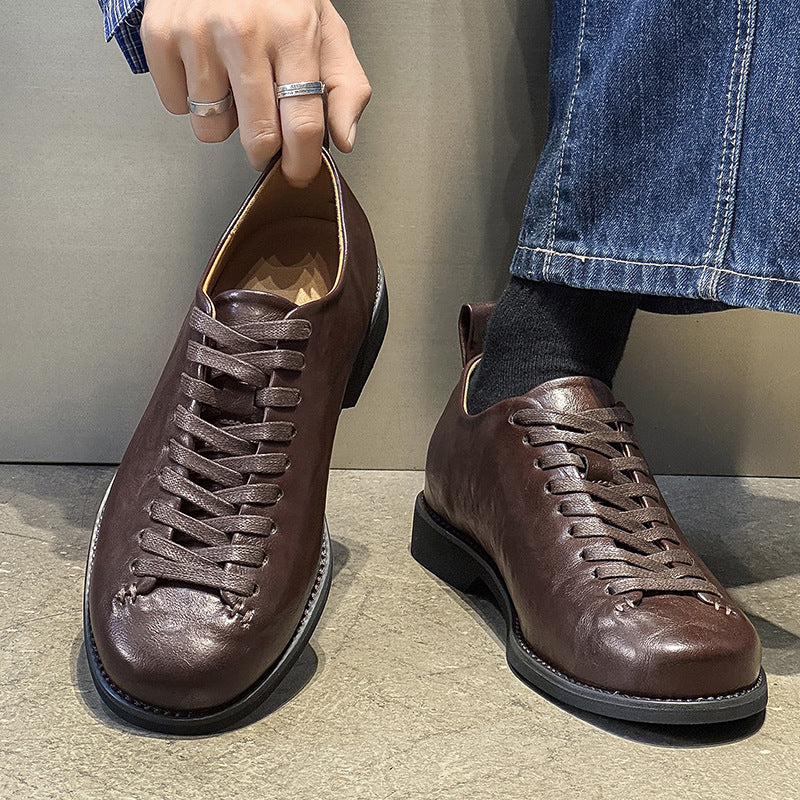 Men's Autumn Business Commute Bowling Platform Height Increasing Men's Casual Leather Shoes