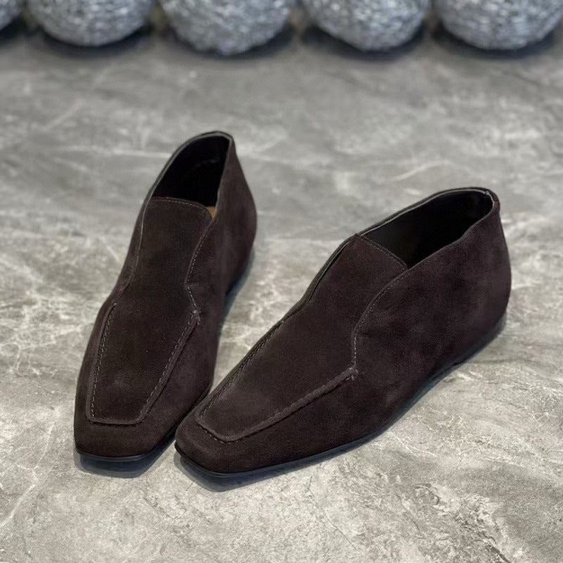 Women's Square Toe Flat Matte Muller Minimalist Design Slip-on Deep Mouth Loafers