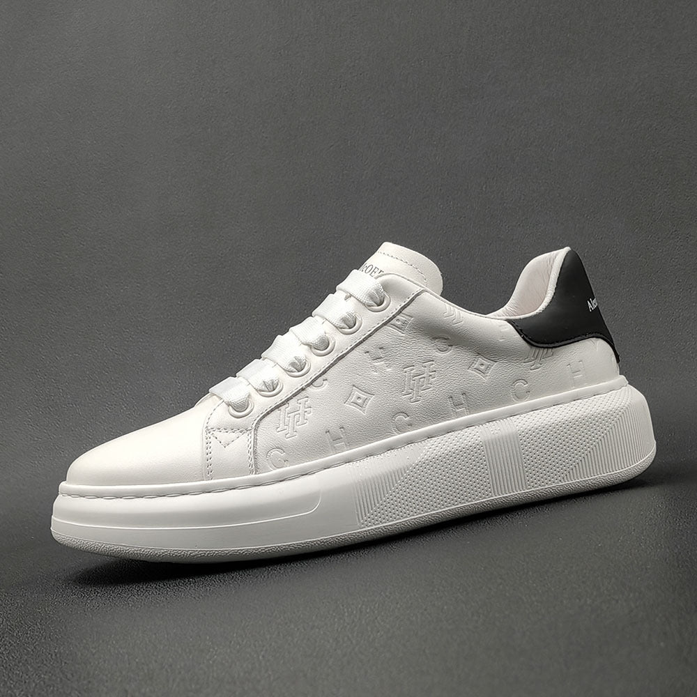 Men's Top Layer Fashionable Genuine Embossed White Men's Sports Shoes