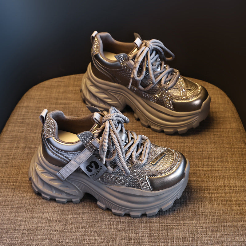 Women's Platform Height Increasing Insole Fashion Rhinestone Dad Casual Shoes