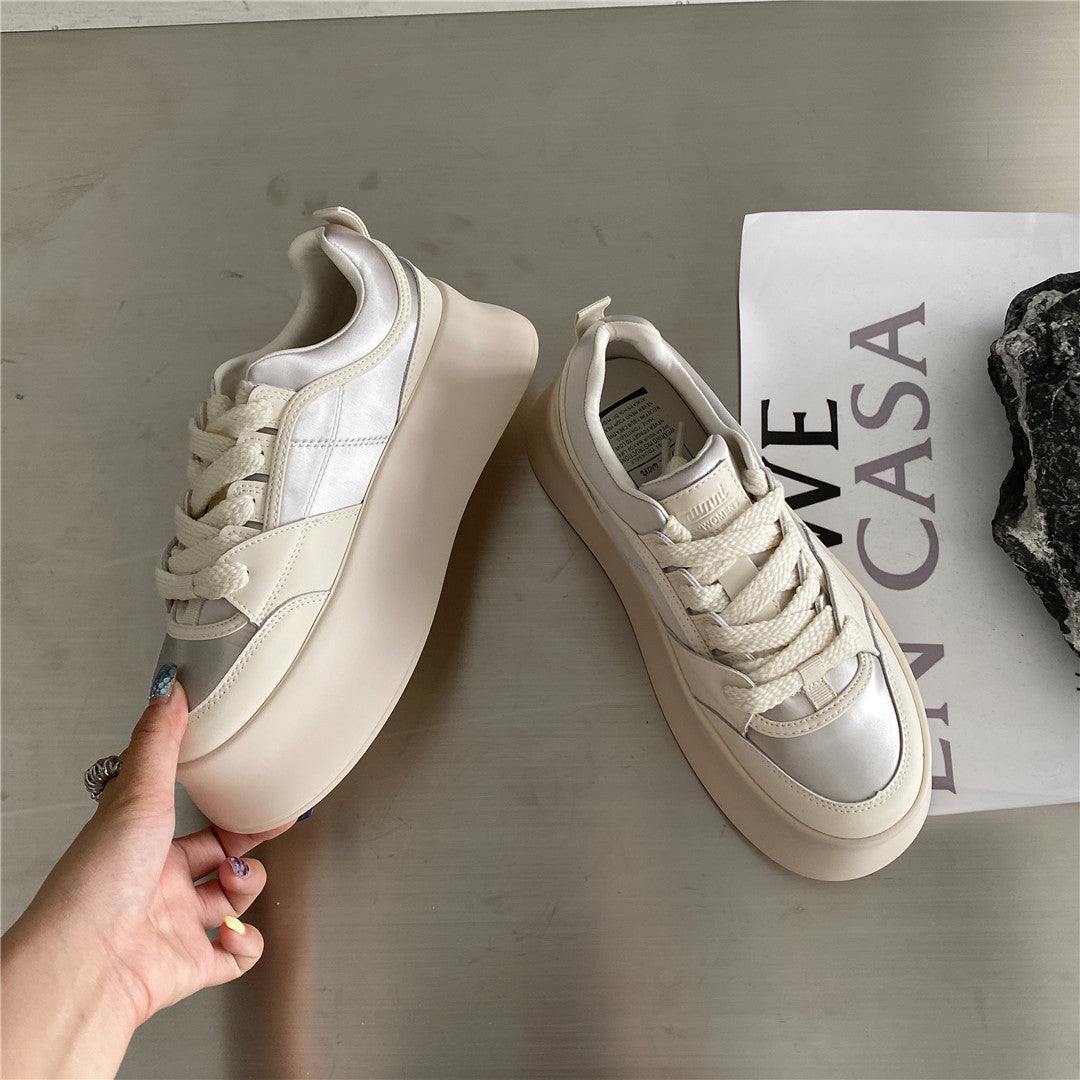Women's Autumn Leisure Style Round Toe White Thick-soled Women's Sports Shoes