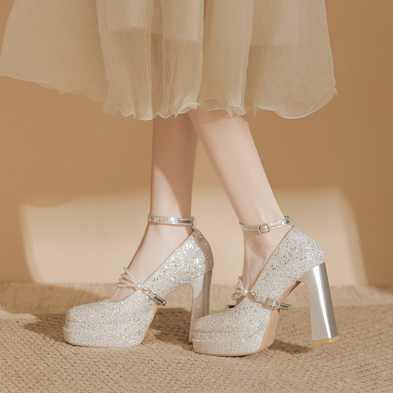 Toe Thick Height Increasing Not Tired Feet Pumps Heels