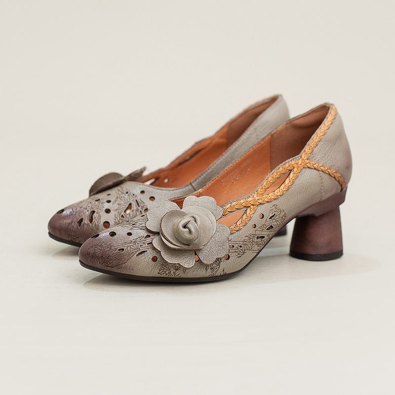 Women's Ethnic Style Small Pumps Hollow First Layer Women's Fashion Shoes