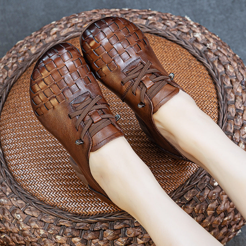 Women's Thick Soft Bottom First Layer Cowhide Slip-on High-cut Retro Handmade Heels