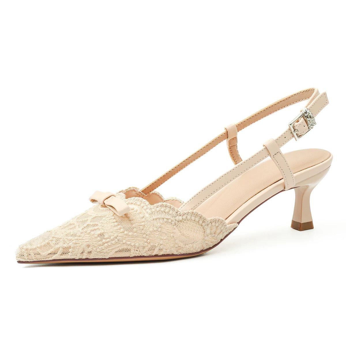 Women's Back Empty Closed Toe Mid Pointed Nude Color Not Tired Heels