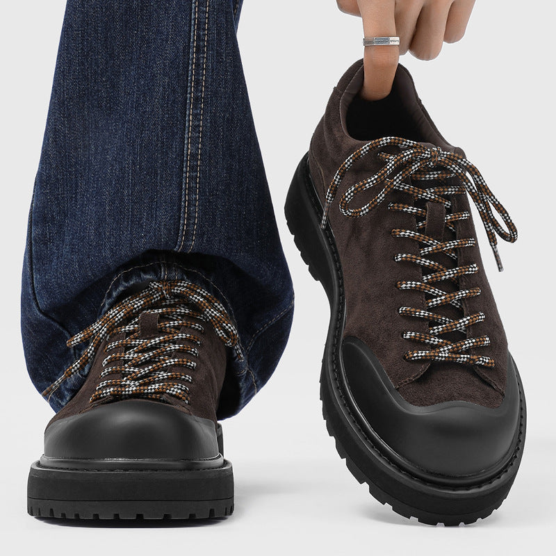 Men's Lace Loop Derby Outdoor Leisure Platform Height Increasing British Fashionable Men's Casual Leather Shoes