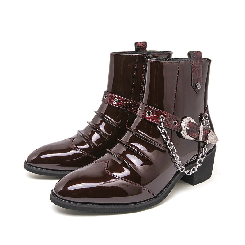 Men's Pointed Korean Style British Leisure Chain Decorative Leather Shoes