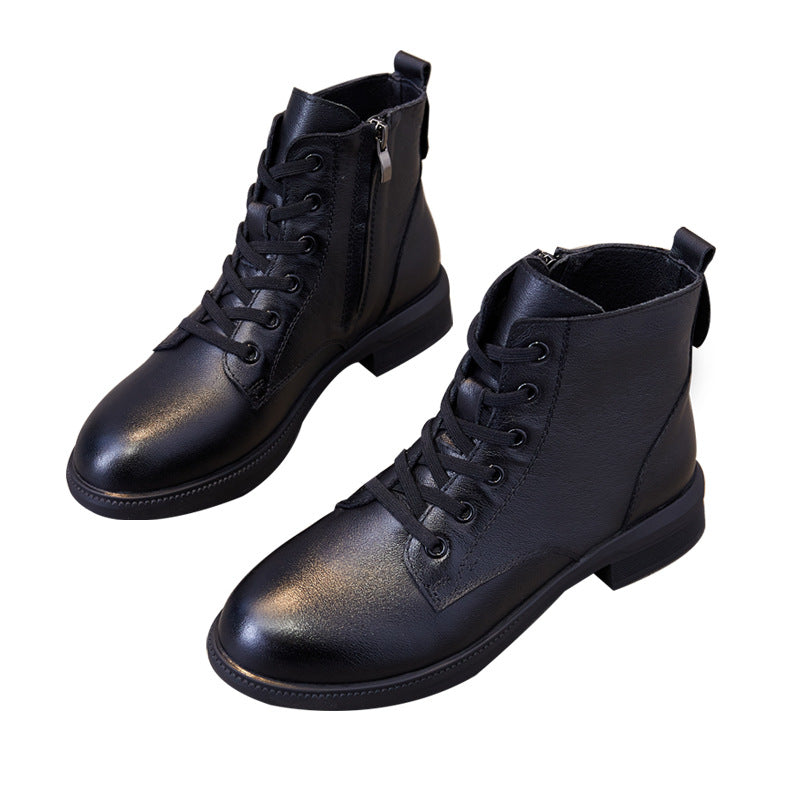 Women's Fleece-lined Thicker Flat Large Size Thick Women's Leather Boots