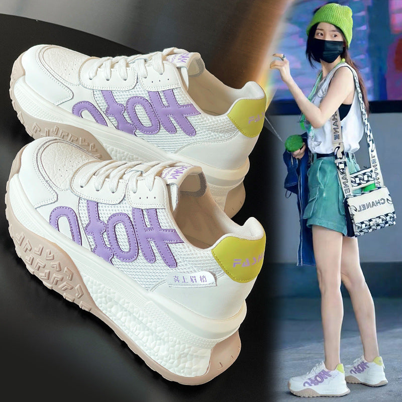 Women's Increasing Insole Forrest Gump White Platform Leisure Sports Fleece-lined Sneakers