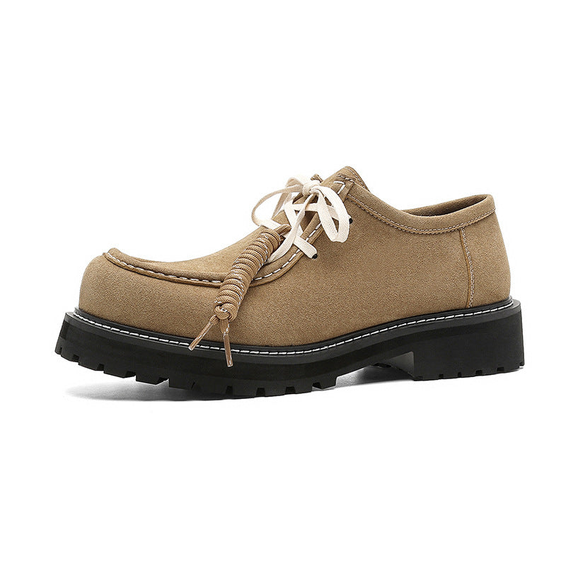 Khaki Thick Bottom Increased Kangaroo Trend Retro Leather Shoes