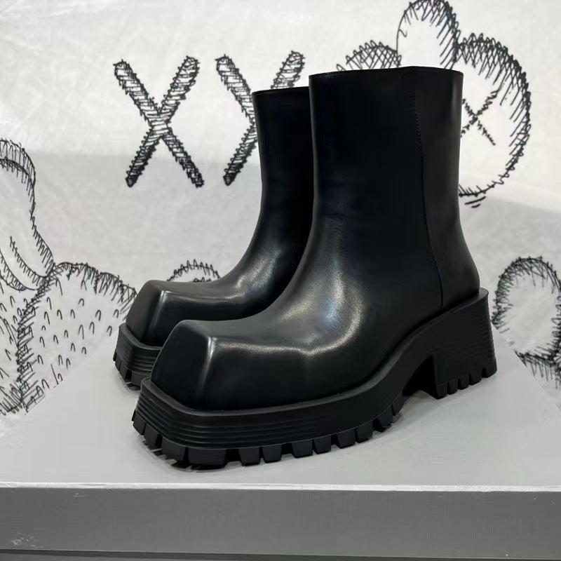 Women's & Men's Squared Head Platform Chelsea Niche Ankle Women's Leather Boots