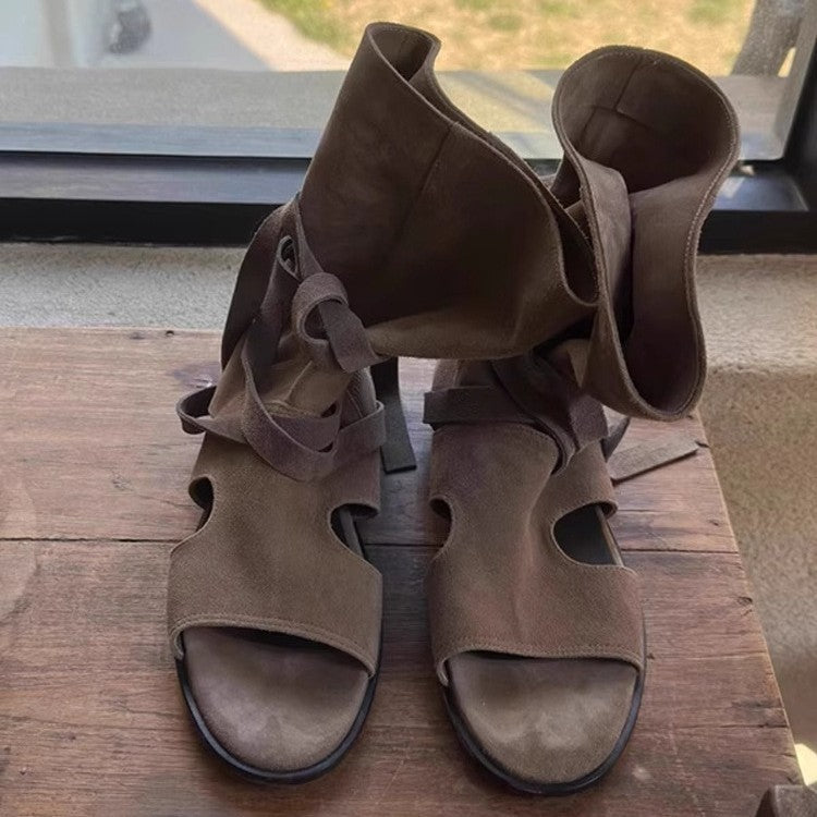 Women's Summer Korean Style Niche Strap Open Toe Women's Leather Boots