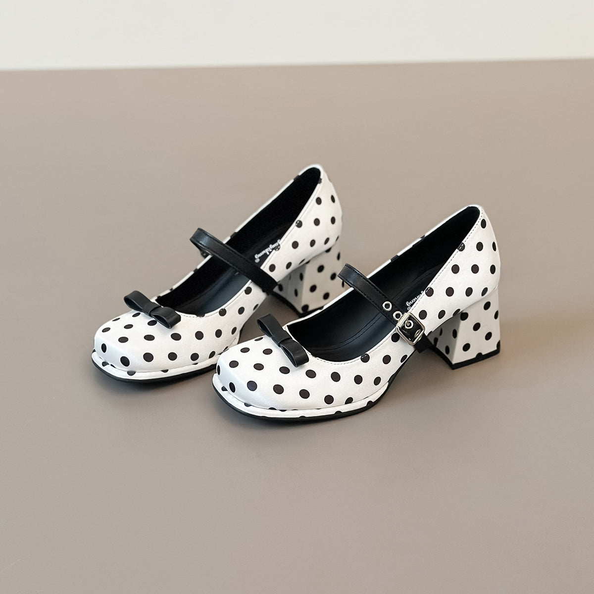 Women's Sweet Bowknot High Spring Chunky Increased Polka Dot Mary Jane Heels