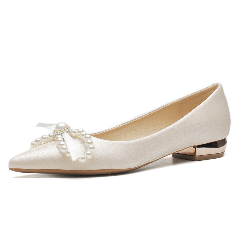 Women's Wedding Apricot Thick Bridal Low-cut Low Flat Bottom Women's Fashion Shoes