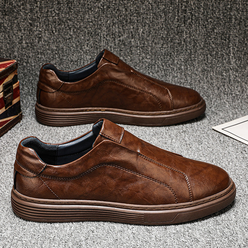Men's Outdoor Slip-on Elastic Band British Fashion Men's Casual Leather Shoes