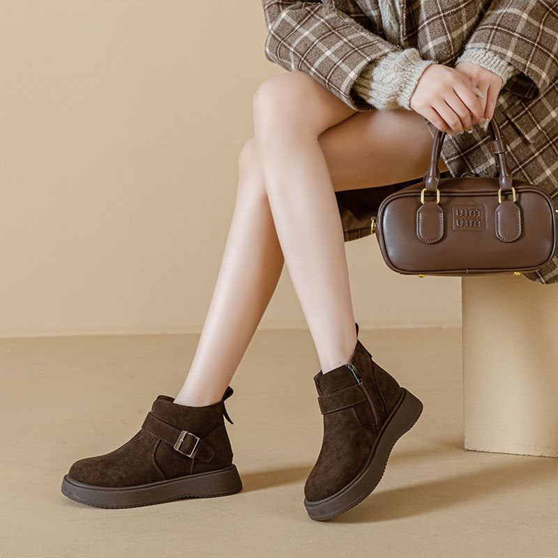 Women's Platform Vintage Martin Fleece Lined Fashion Women's Leather Boots