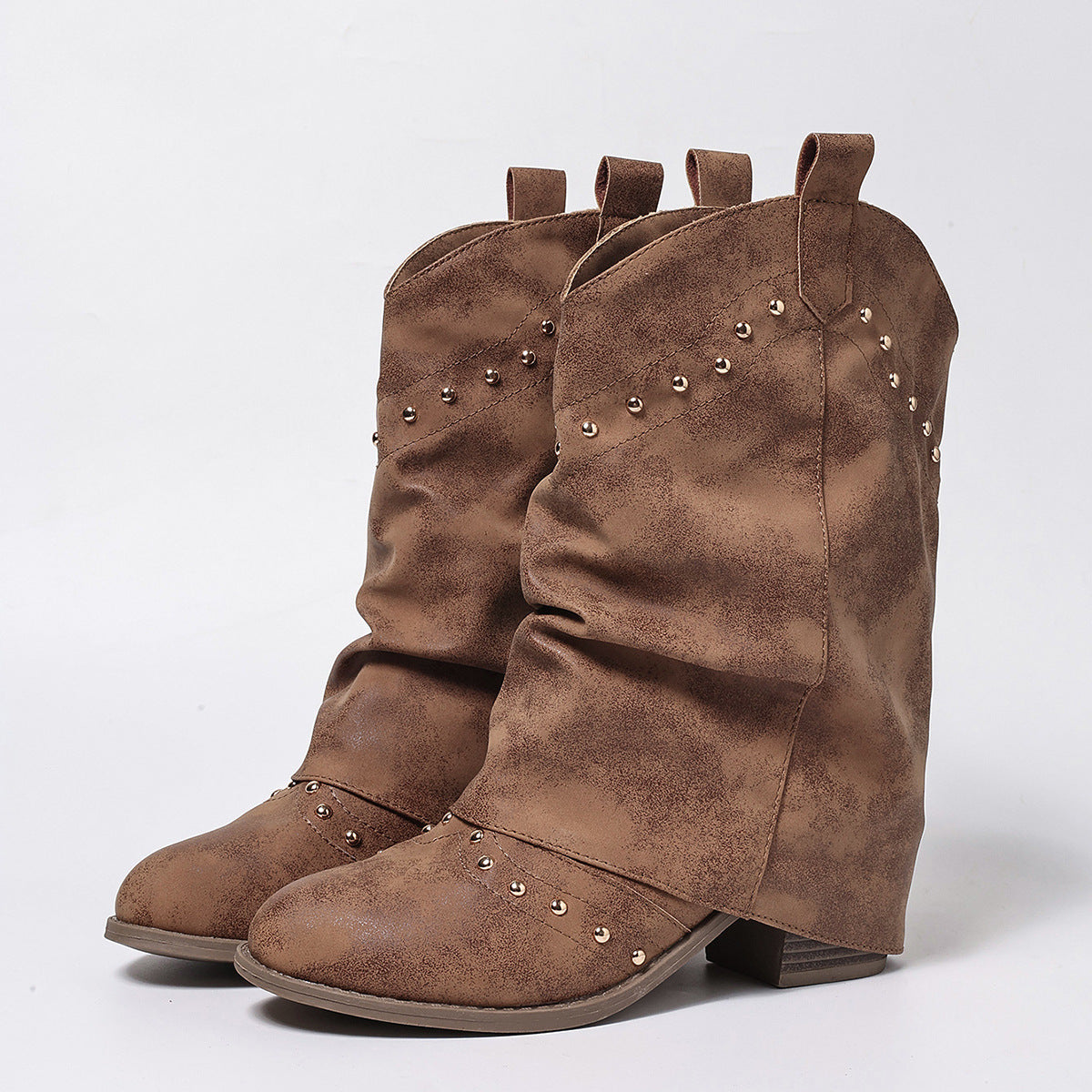 Women's Thick Middle Knee-high Pleated Large Size Fashion Slip-on Women's Leather Boots
