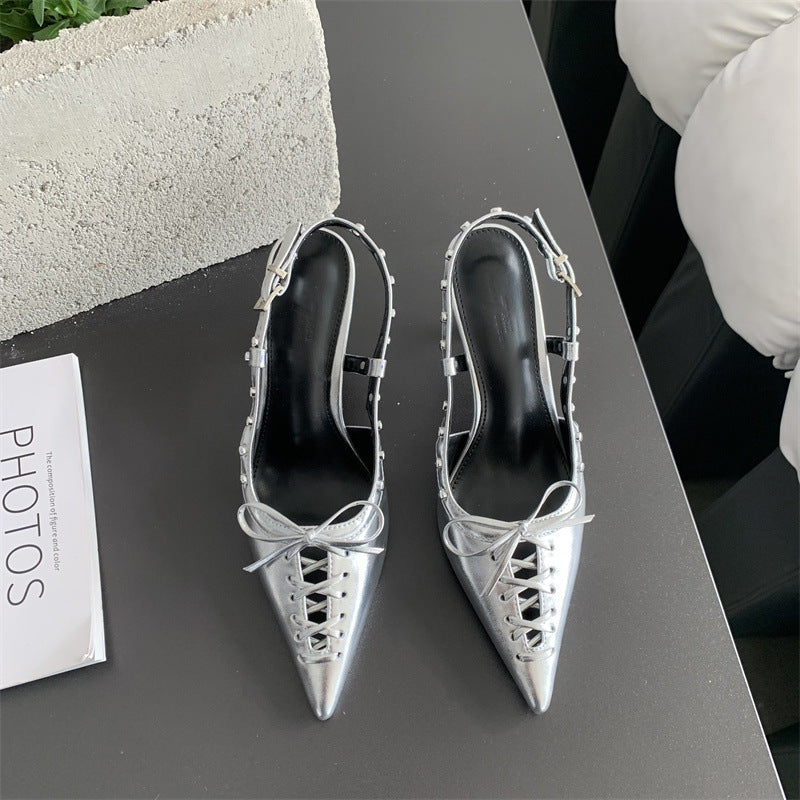 Women's Fashion Woven Decorative Pointed High Bowknot Heels