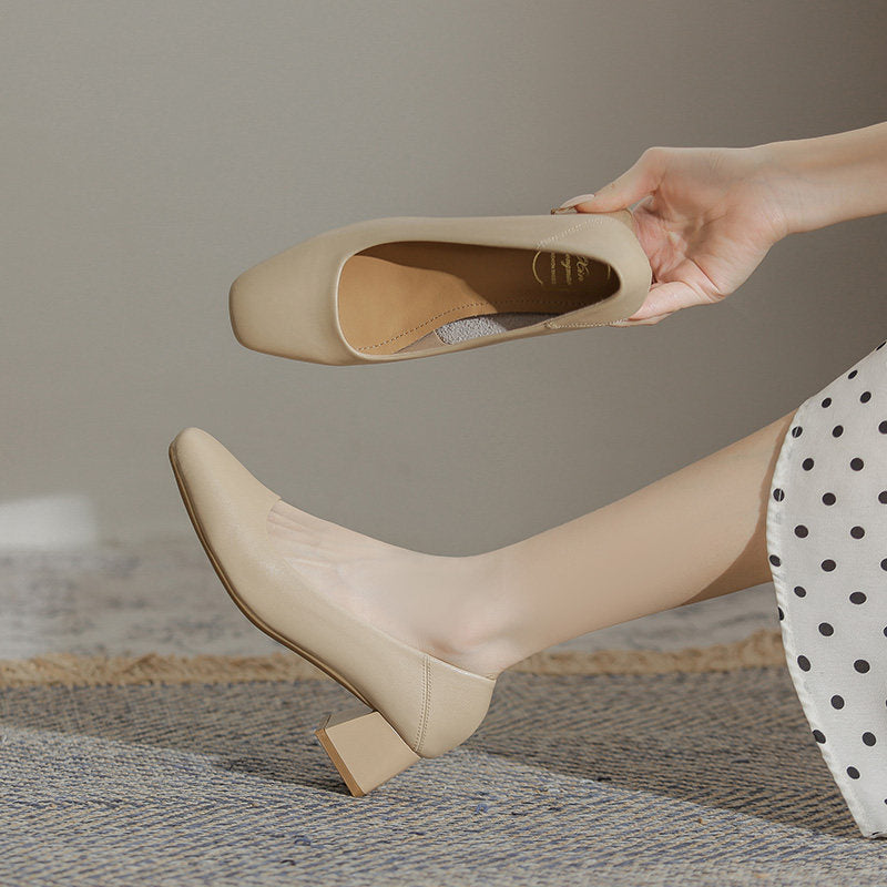 Version French Style Genuine Glove Female Flat Square Toe Gentle Women's Fashion Shoes