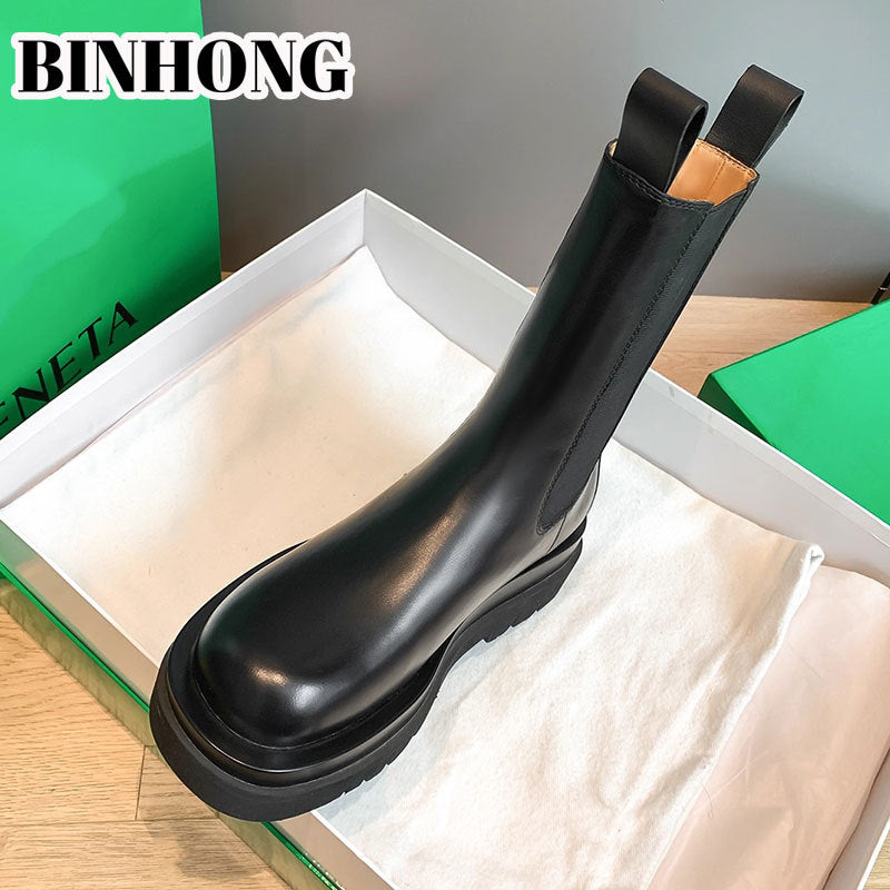 Women's Elevator Martin British Style Smoke Pipe Thick Women's Leather Boots