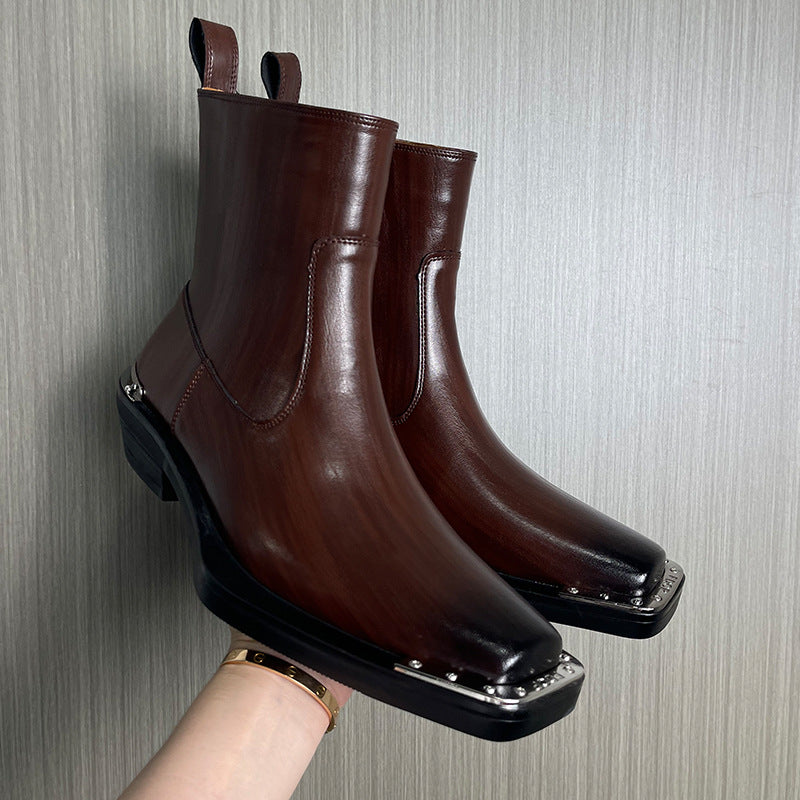 Men's High Square Toe Chelsea Zipper Trendy Men's Martin Boots