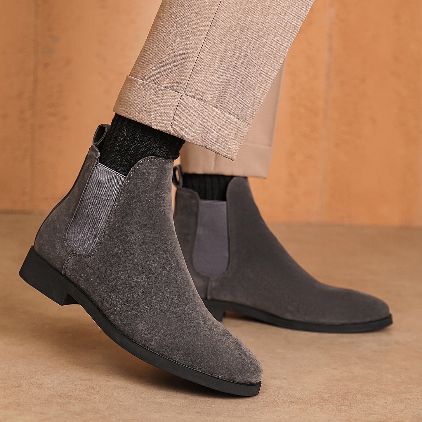 Men's Faux Deerskin Chelsea Stretch Suede Martin Men's Leather Boots