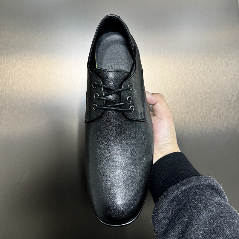 Men's Flat Head Commuter Derby Thin Bottom British Style Fashion Lace Men's Casual Leather Shoes