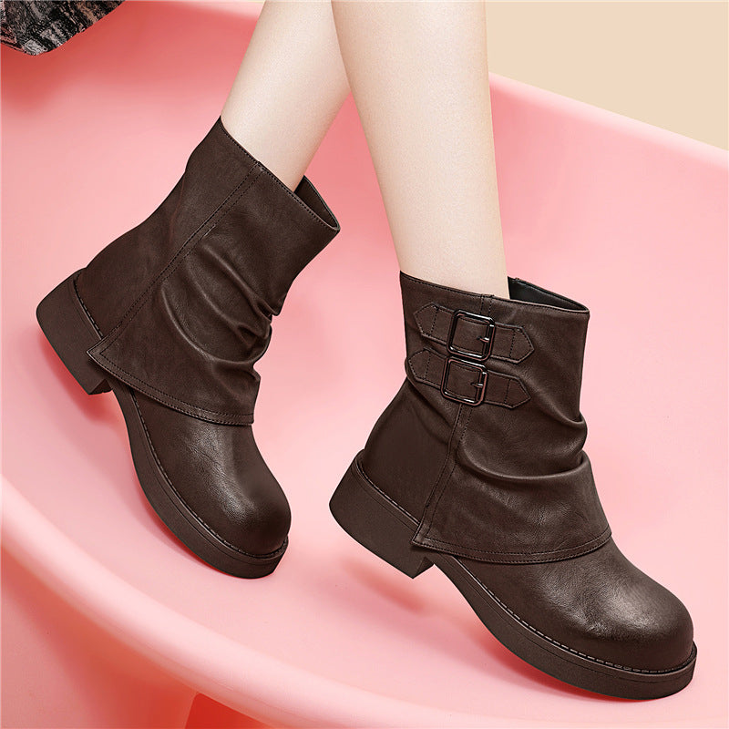 Style Pantyhose Soft Platform Martin Brown Women's Leather Boots