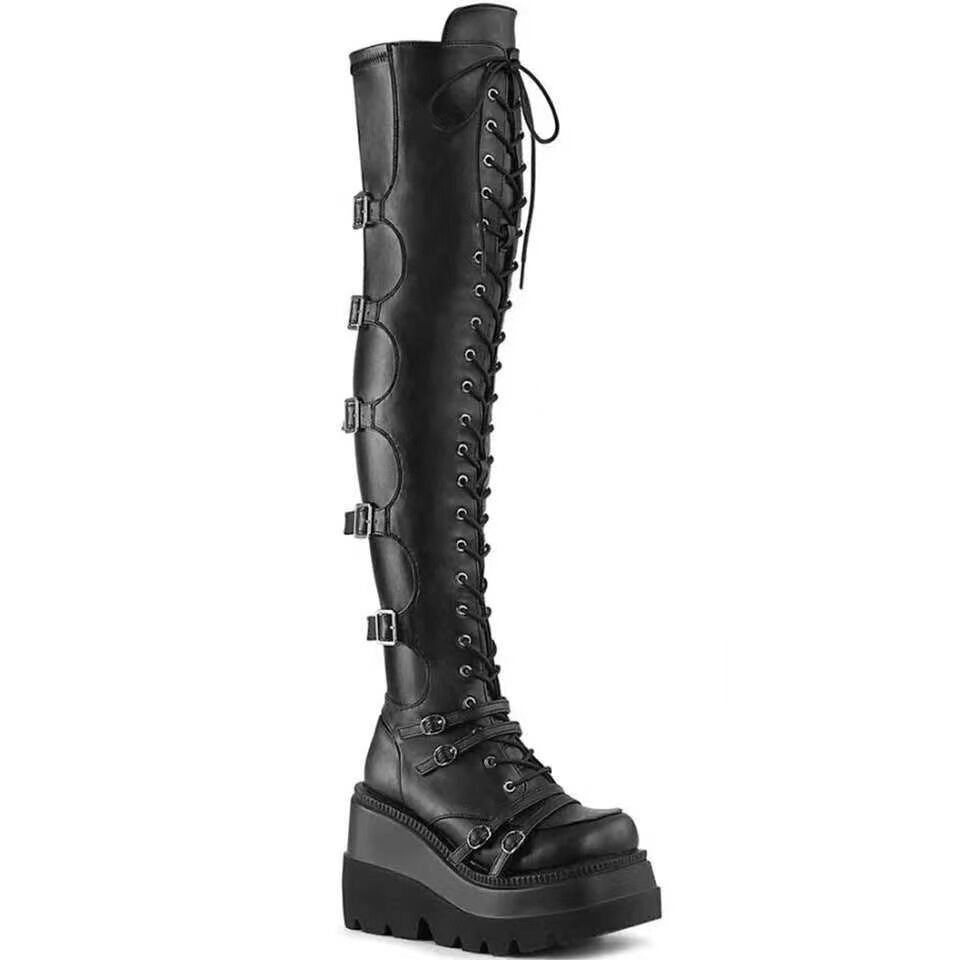 Women's Metal Buckle With Platform High Female Women's Leather Boots