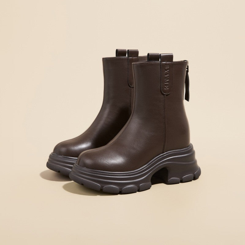 Women's Martin Thick-soled Short Fleece Lined Fashion Zipper Women's Leather Boots