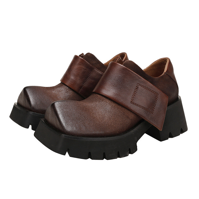 Women's Handmade Platform Retro Soft Chunky Square Women's Fashion Shoes