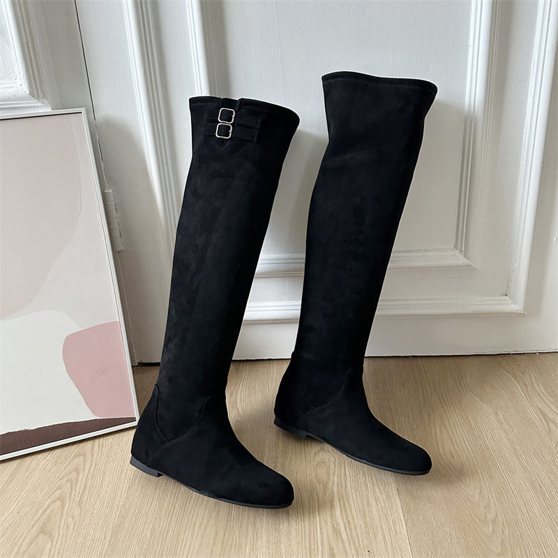 Cowhide Version Height Increasing Insole Vintage Suede Women's Leather Boots