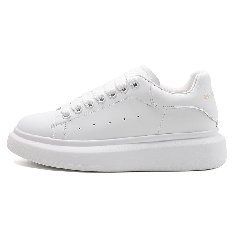 Men's & Women's Layer Cowhide Mcqueen White For Thick Sole Height Increasing Women's Casual Shoes