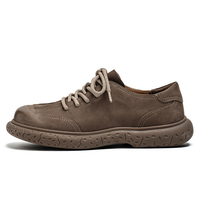 Men's Cowhide Large Toe Soft Bottom Wild Retro Fashion Trendy British Casual Shoes