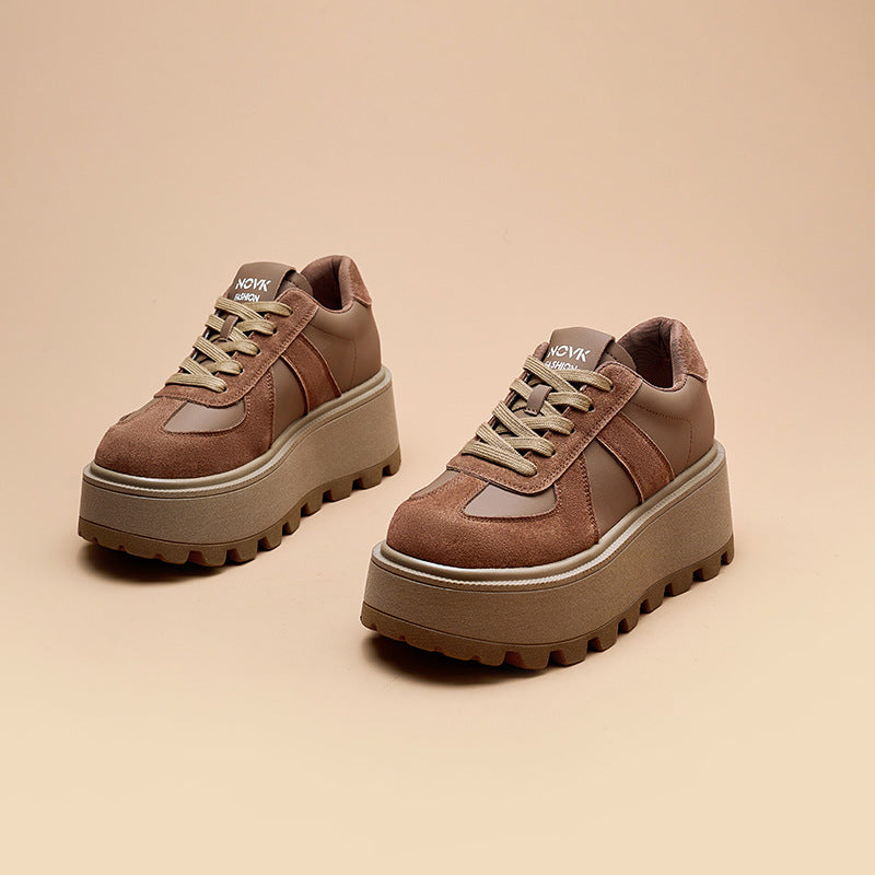 Women's Wear Thick Bottom Korean Style Versatile Height Increasing Leather Shoes