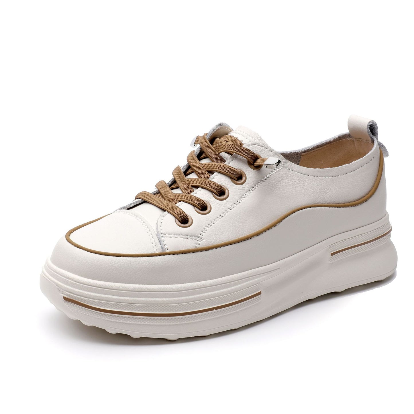 Women's Cowhide Easy Wear Thick Bottom Platform Sneakers