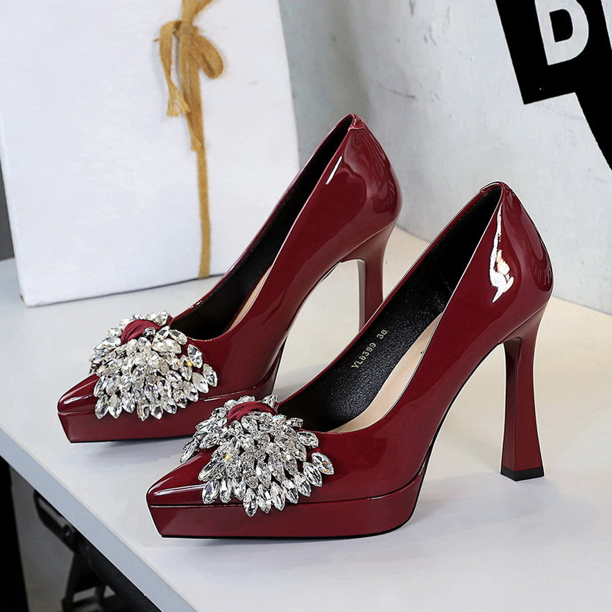 Women's French Style Classy Rhinestone Bow Decoration Pointed Toe Low-cut Men's Shoes