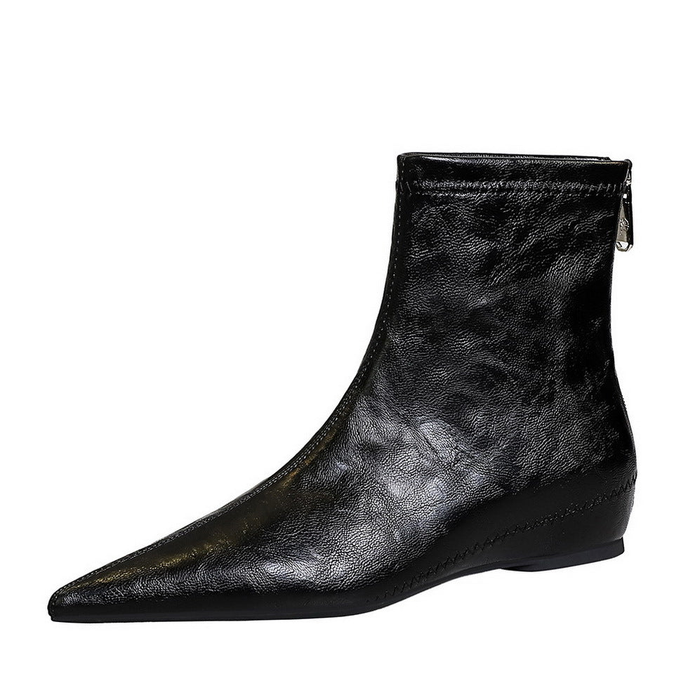 Comfortable Height Increasing Insole Low Wedge Wrinkle Pointed Toe Trendy Heels