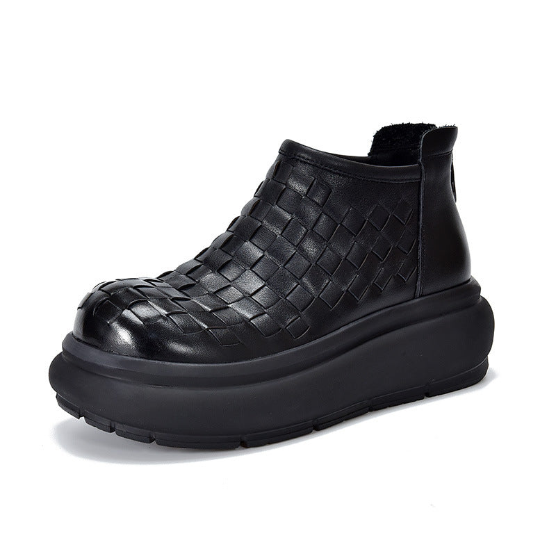 Women's Ankle Vintage Platform With First Layer Of Women's Leather Boots