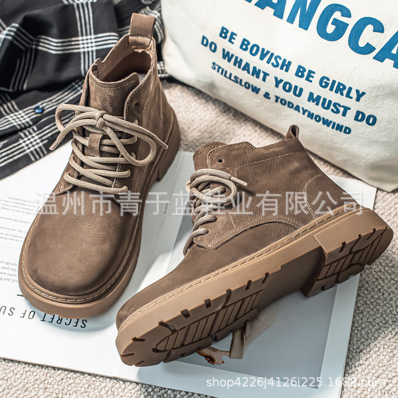 Men's Fleece-lined Warm Leisure Genuine Platform Ankle Trendy Boots