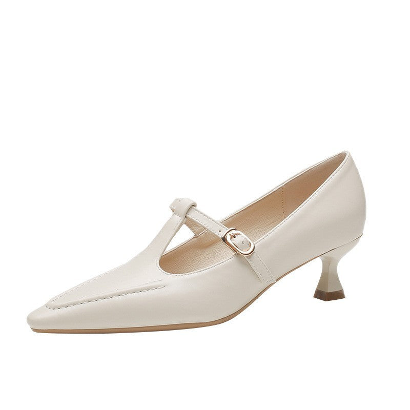 Women's Pointed Toe Mary Jane Thin Short Solid Heels