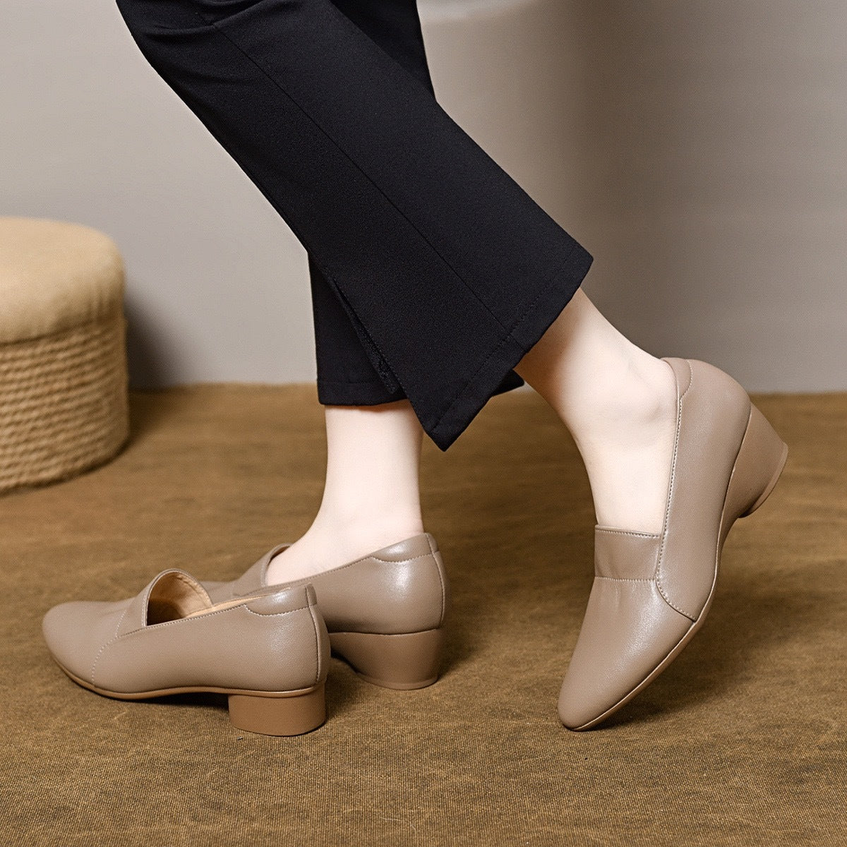 Women's Genuine Pumps Spring Shallow Mouth Pointed Soft Leather Shoes