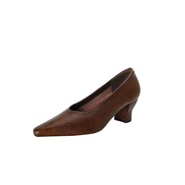 Women's Mouth Pumps Cowhide Solid Color Simple Women's Fashion Shoes