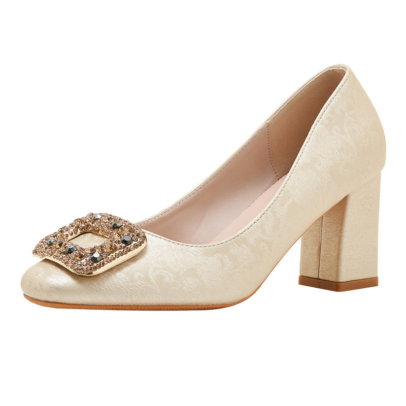 Square Toe Chunky High Large Size Plus Sizes Wedding Banquet Women's Fashion Shoes