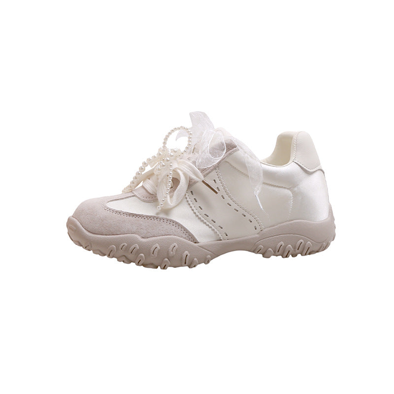 Women's Version Height Increasing Insole Mercerized Crescent Pearl Lace Breathable German Casual Shoes