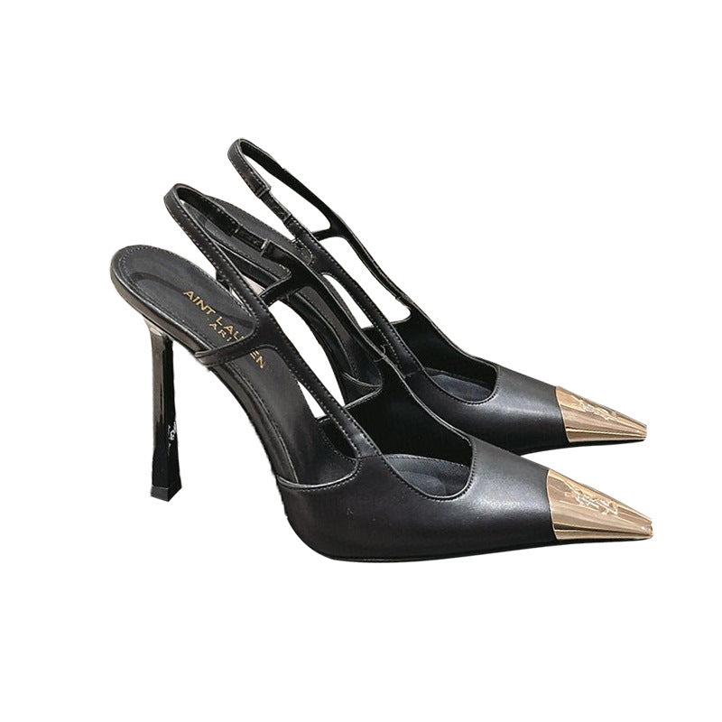 Women's Sexy Gold Small Square Toe Back Empty Stilettos Sandals