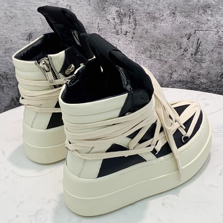 Women's & Men's Triangle Platform Cowhide Dark Rock Wind Pentagram Milk Boots