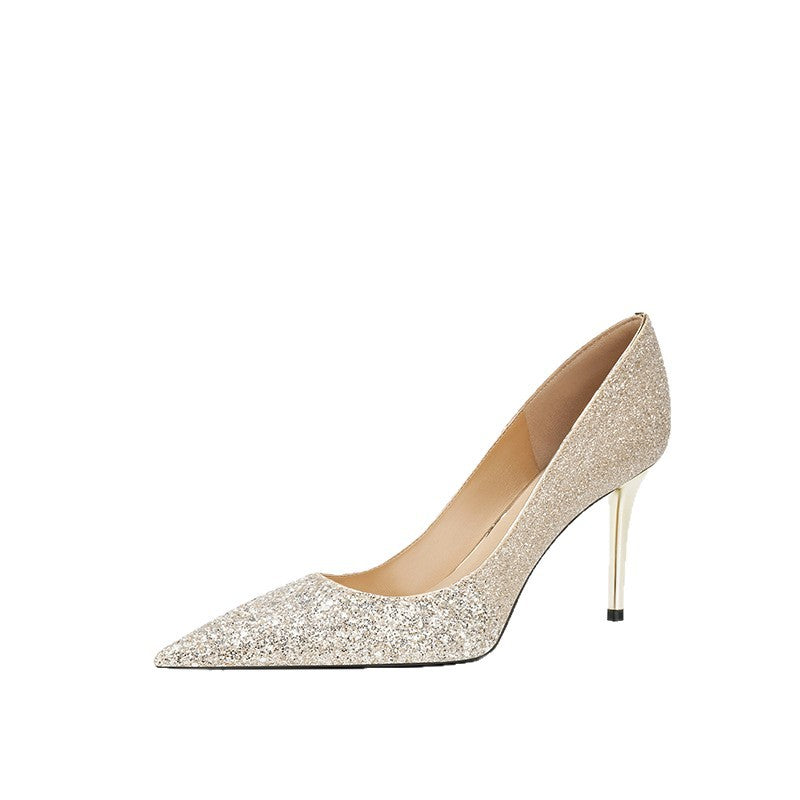 Women's Sequined Stiletto Main Yarn Wedding Bridal Women's Fashion Shoes