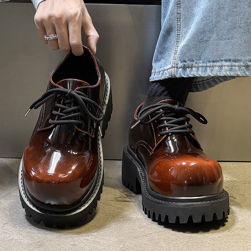 Men's Autumn Light Platform Height Increasing Insole Derby Patent Men's Shoes