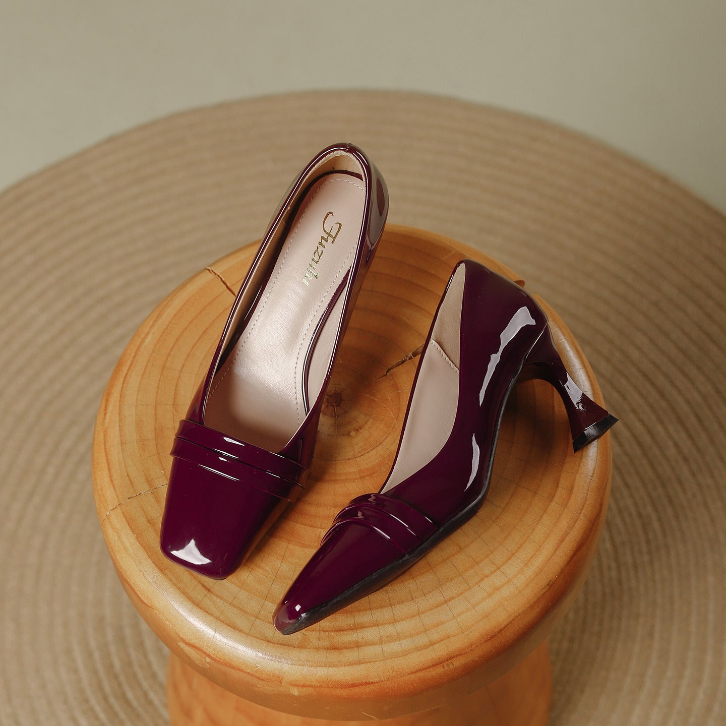 Women's Square Toe Patent Pumps Dress Comfortable Commute Low-cut Heels